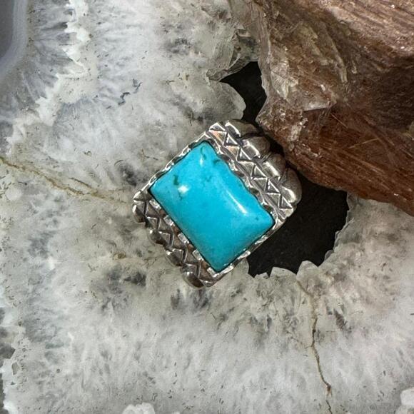 Carolyn Pollack Sterling Silver Rectangle Turquoise Decorated Ring For Women - Picture 2 of 10